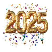 3D rendering of 2025 Happy New Year on a transparent background png