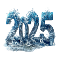 3D ocean themed alphabet rendering with 2025 in front view png