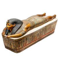 An ancient Egyptian pharaoh's sarcophagus against a transparent background png