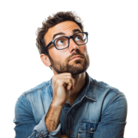 bored man thinking on a transparent background rendered in 8K high detail png