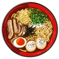 Top View of Japanese Ramen on transparent background png