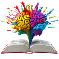 open book with a colorful brain on a transparent background png