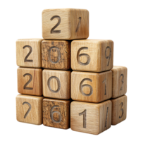 wooden cubes with the year number on a transparent background png