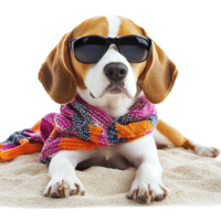 Beagles on a beach vacation isolated against a transparent background png
