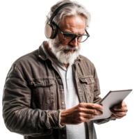 studio portrait of a handsome senior man using a smartphone png