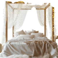 Cozy Bedroom with Fluffy Pillows on transparent background png