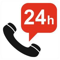24H Support icon concept in red color vector