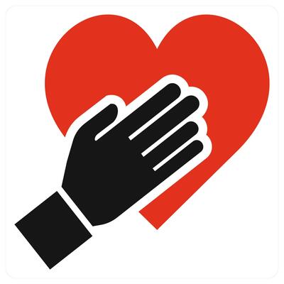 Heart Touching icon concept in red color