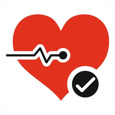 Heart Check icon concept in red color