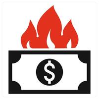 Money Burning icon concept in red color vector