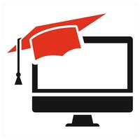 Online Education and e learning icon concept in red color vector