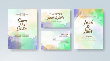 Boho watercolor wedding invitation card in golden yellow, featuring botanical designs against pastel tones. vector