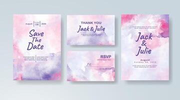 Classic watercolor wedding invitation card in lavender, featuring floral accents with abstract layers. vector