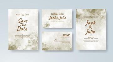 Rustic watercolor wedding invitation card in peach, featuring gold foil touches on a translucent overlay. vector