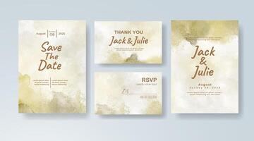 Rustic watercolor wedding invitation card in sage green, featuring geometric shapes set on handmade paper. vector