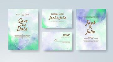 Rustic watercolor wedding invitation card in navy blue, featuring hand-painted illustrations against pastel tones. vector