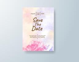 Watercolor clouds part gently to reveal the names of the couple in soft script. vector