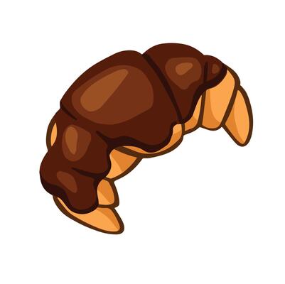 Croissant drizzled with chocolate, delicious hand-drawn bun, color