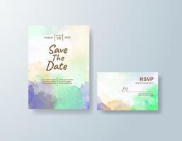 Elegant watercolor wedding invitation card in sage green, featuring subtle gradients with abstract layers. vector