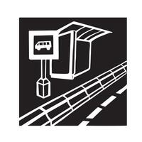 Bus stop with stone concrete elements monochrome vector
