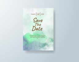 Artistic watercolor wedding invitation card in sage green, featuring geometric shapes on a translucent overlay. vector