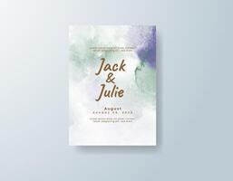 Whimsical watercolor wedding invitation card in sage green, featuring custom monogram art with a soft wash of color. vector