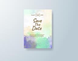 Rustic watercolor wedding invitation card in sage green, featuring gold foil touches with a soft wash of color. vector