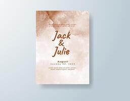 Boho watercolor wedding invitation card in coral, featuring soft splashes of color against a white canvas. vector