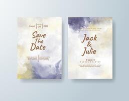 Rustic watercolor wedding invitation card in coral, featuring soft splashes of color set on handmade paper. vector