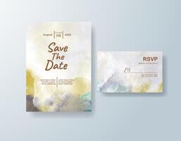 Classic watercolor wedding invitation card in sage green, featuring subtle gradients with abstract layers. vector