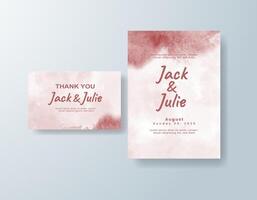 Rustic watercolor wedding invitation card in dusty rose, featuring gold foil touches against a white canvas. vector