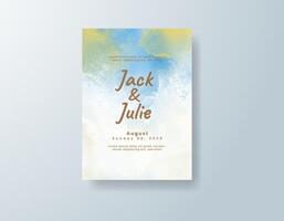 Whimsical watercolor wedding invitation card in navy blue, featuring geometric shapes against a white canvas. vector
