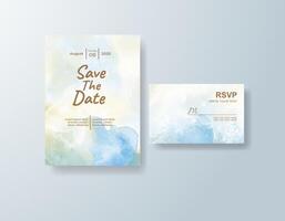 Artistic watercolor wedding invitation card in dusty rose, featuring soft splashes of color against pastel tones. vector