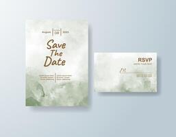 Minimalist watercolor wedding invitation card in sage green, featuring subtle gradients set on handmade paper. vector