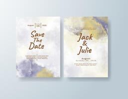 Whimsical watercolor wedding invitation card in dusty rose, featuring soft splashes of color with watercolor fade. vector