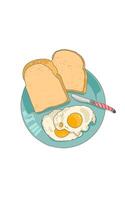 Fried eggs with toast on a plate vector
