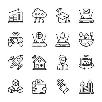Easy to use collection of metaverse and smart technology outline icons vector