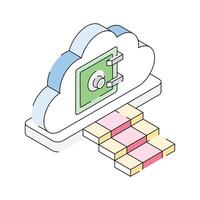 Ready to use isometric outline icon showing cloud vault vector