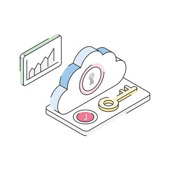Ready to use isometric outline icon showing cloud key access vector