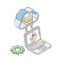 Here is an isometric outline icon of cloud reload service vector