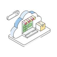 Easy to use isometric outline icon of cloud marketplace vector