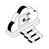 Ready to use isometric outline icon showing cloud vault. vector