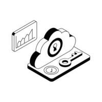 Ready to use isometric outline icon showing cloud key access. vector