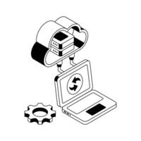 Here is an isometric outline icon of cloud reload service. vector