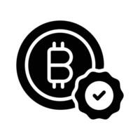 Well crafted glyph icon of bitcoin verification check vector