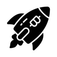 Well designed glyph icon of bitcoin launch rocket vector