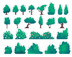 Colorful trees and bushes illustrations vector