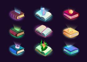 Cartoon Color Different Game Alchemy Books Set. vector