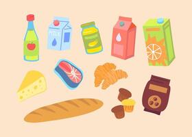 Cartoon Color Various Grocery Stuffs Set . vector