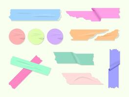 Cartoon Color Different Torn Tape and Adhesive Circle for Collage Set. vector